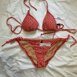 J. Crew Red and White Floral Bikini Top